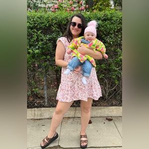 Pink floral mini dress